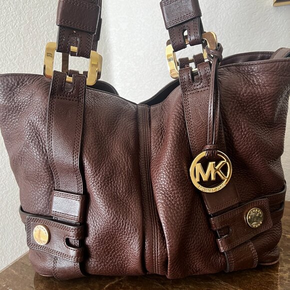 Michael Kors Harness Grab Bag Brown Handbag Purse Pebble Leather - Picture 11 of 13